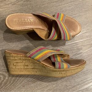 Italian Shoemakers Rainbow Cork Wedge Sandal Size 6